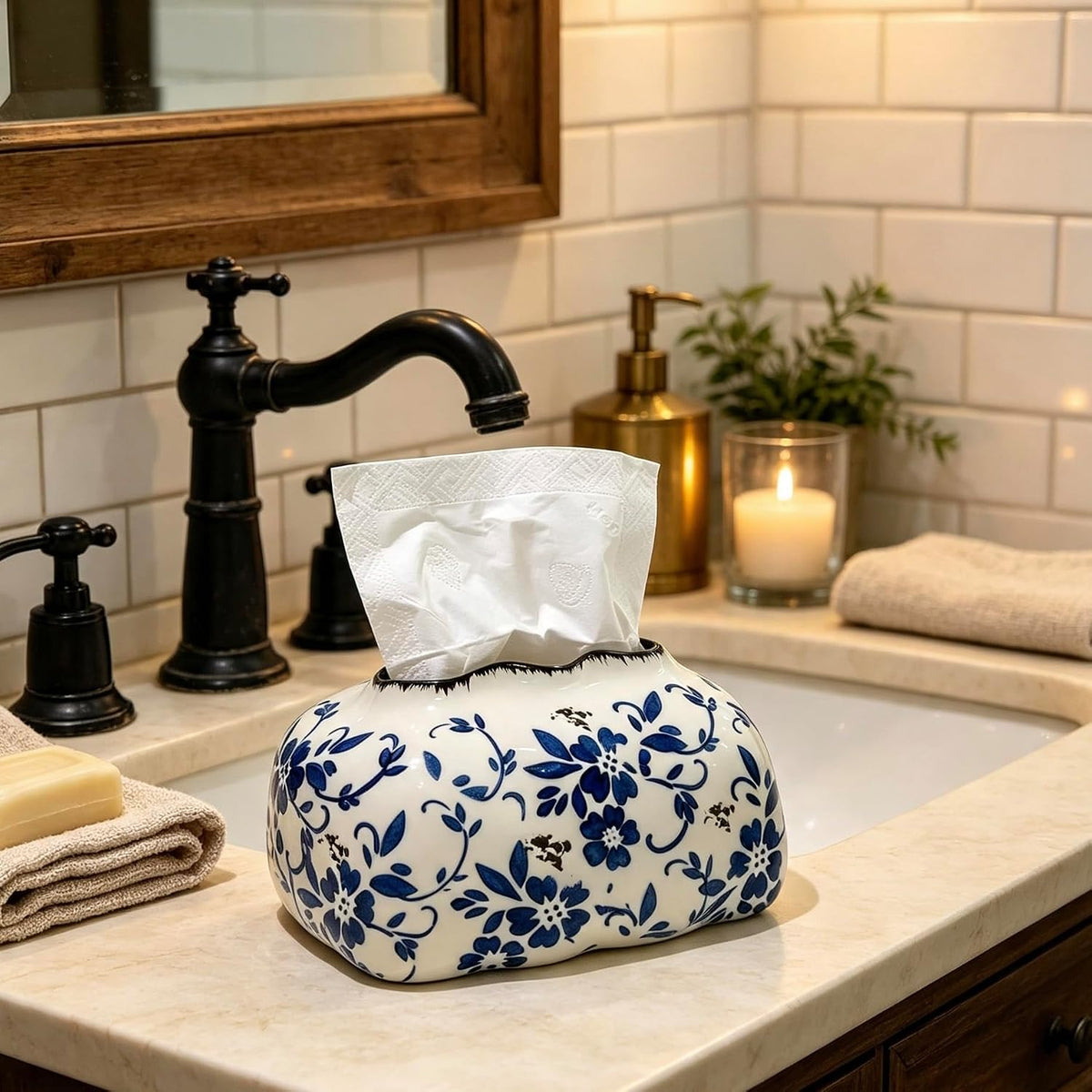 Blue and White Porcelain Tissue Box Holder