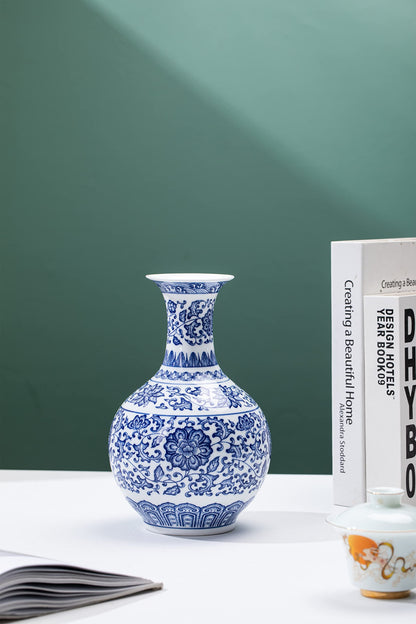 GaLouRo Blue and White Ginger Jar Vase, 9 to 10 Inch