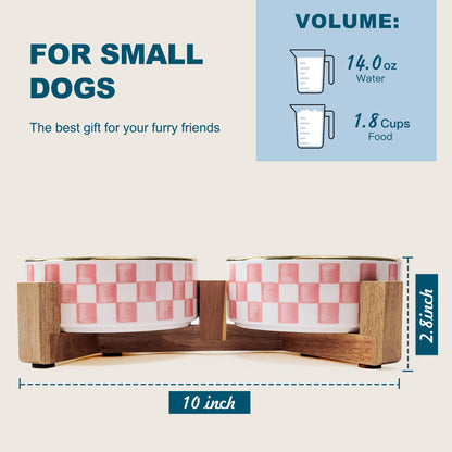 Blue and White Checkered Ceramic Dog Bowls