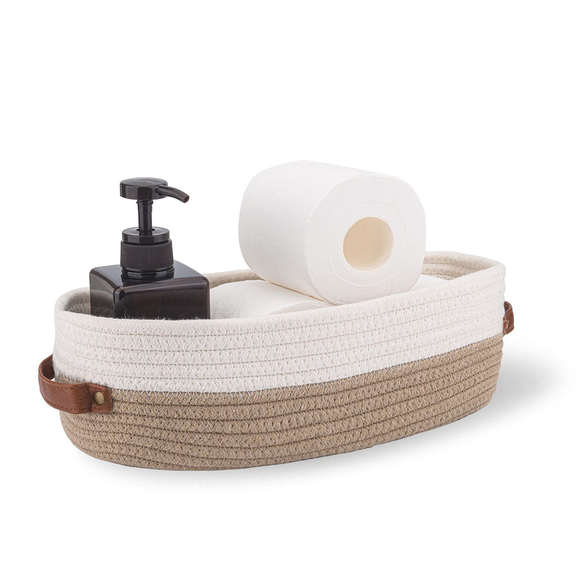 Woven Cotton Rope Toilet Tank Basket, Navy and White