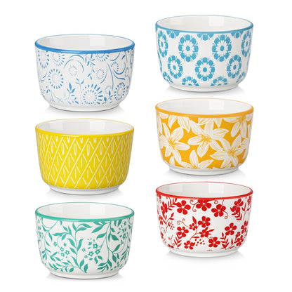 Floral Ceramic Ramekins, Set of 6