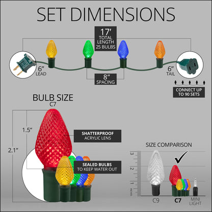 Blue C9 LED Christmas Light Set, 25 Bulbs