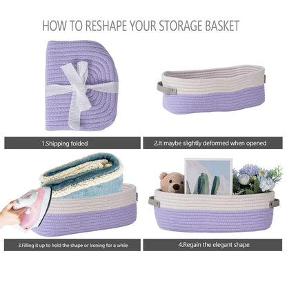 Woven Cotton Rope Toilet Tank Basket, Navy and White