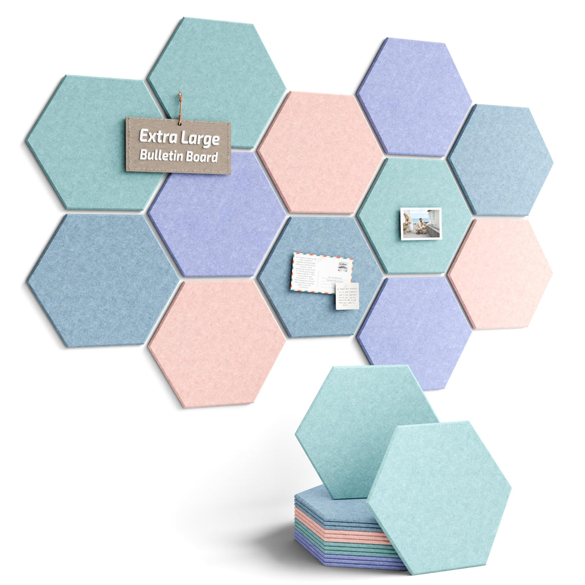 Blue Hexagon Felt Pin Board Tiles, 12 Pack