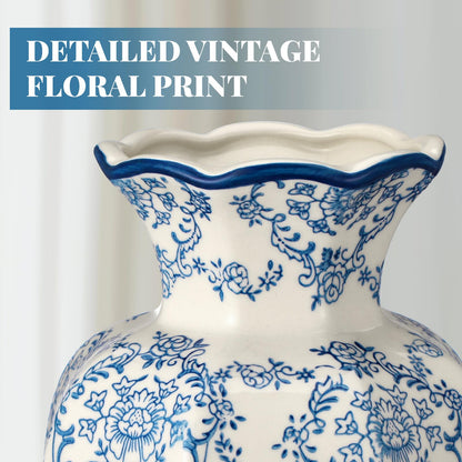 Set of 2 Blue and White Chinoiserie Vases