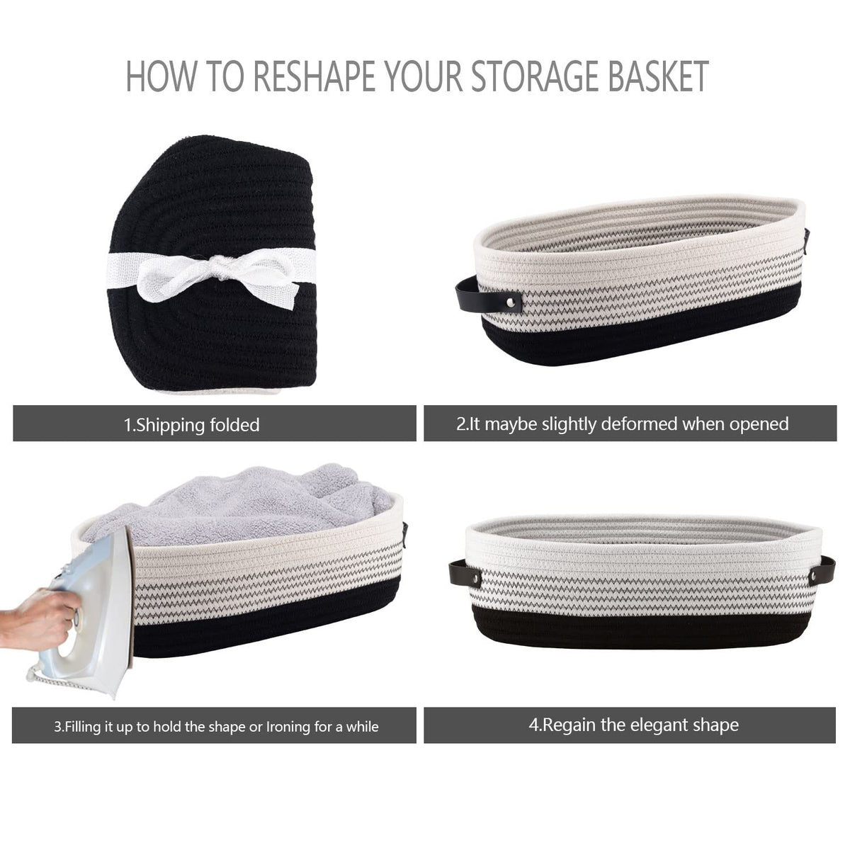 Woven Cotton Rope Toilet Tank Basket, Navy and White