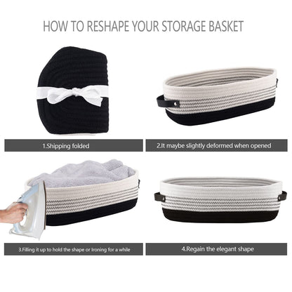 Woven Cotton Rope Toilet Tank Basket, Navy and White