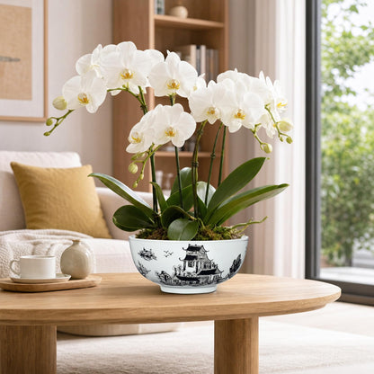 Blue and White Chinoiserie Bowl Planter, 9 Inch