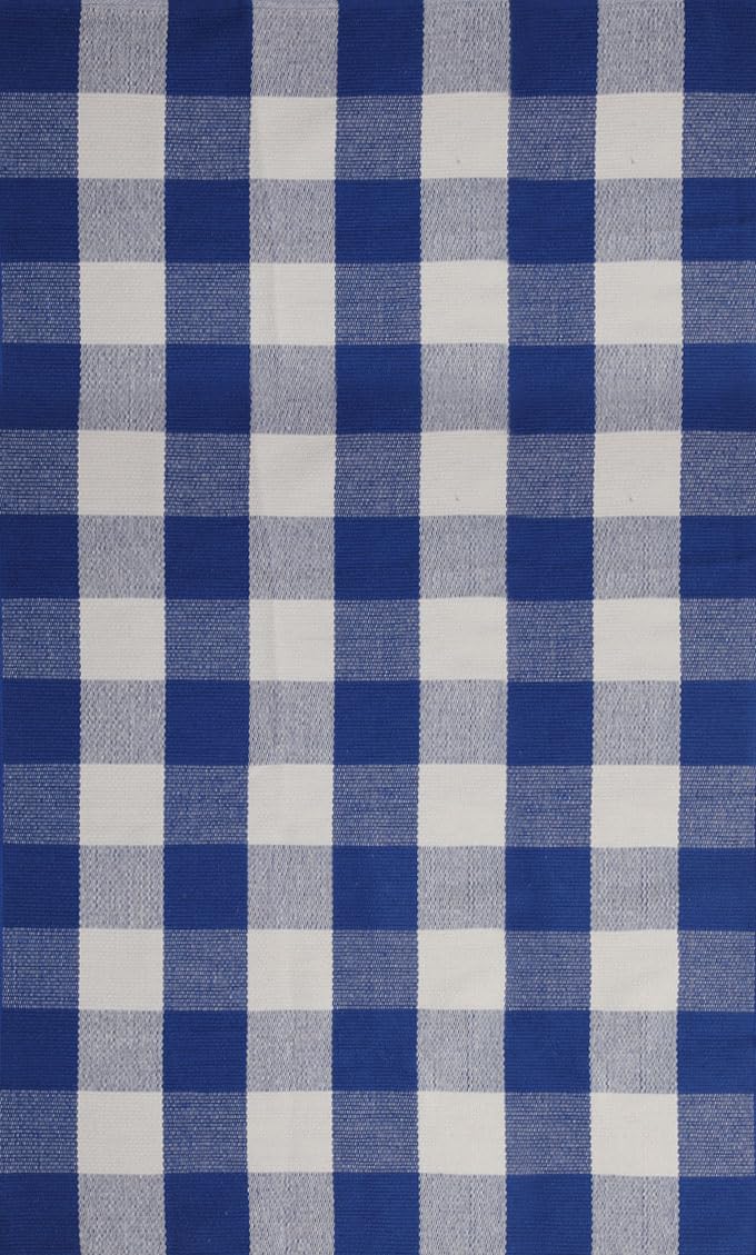 Blue Buffalo Plaid Outdoor Rug, 27.5x43