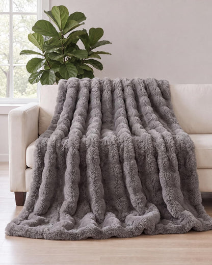 Faux Fur Bubble Throw Blanket, 50 x 60 Inch