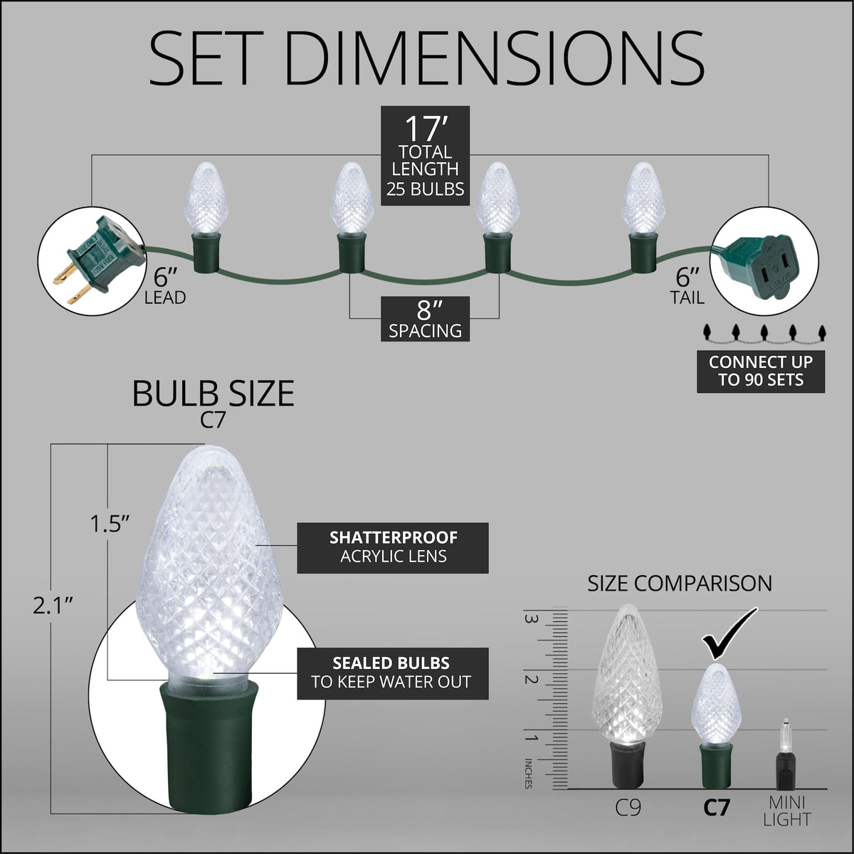 Blue C9 LED Christmas Light Set, 25 Bulbs