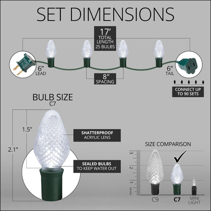 Blue C9 LED Christmas Light Set, 25 Bulbs