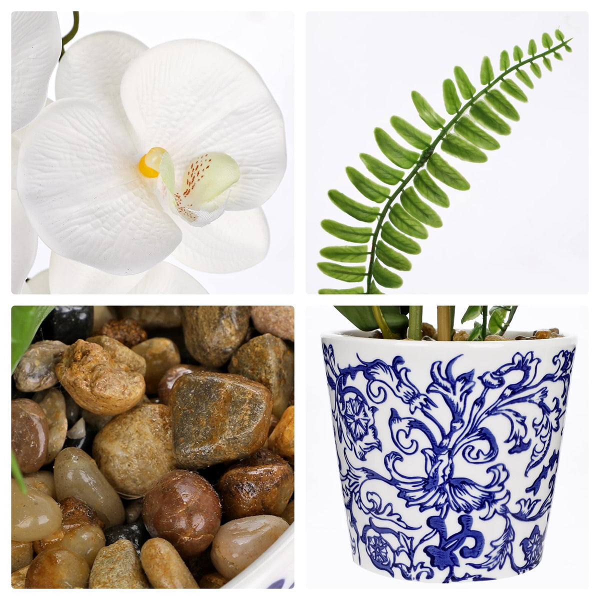 Briful Faux Orchid in Blue and White Ceramic Pot