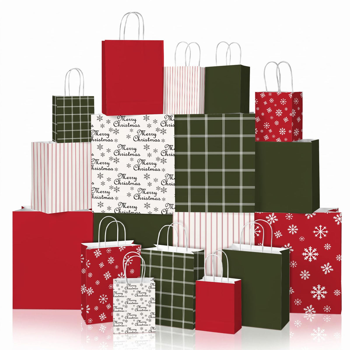 Blue Toile Christmas Kraft Gift Bags, Set of 18