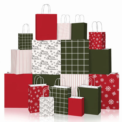 Blue Toile Christmas Kraft Gift Bags, Set of 18