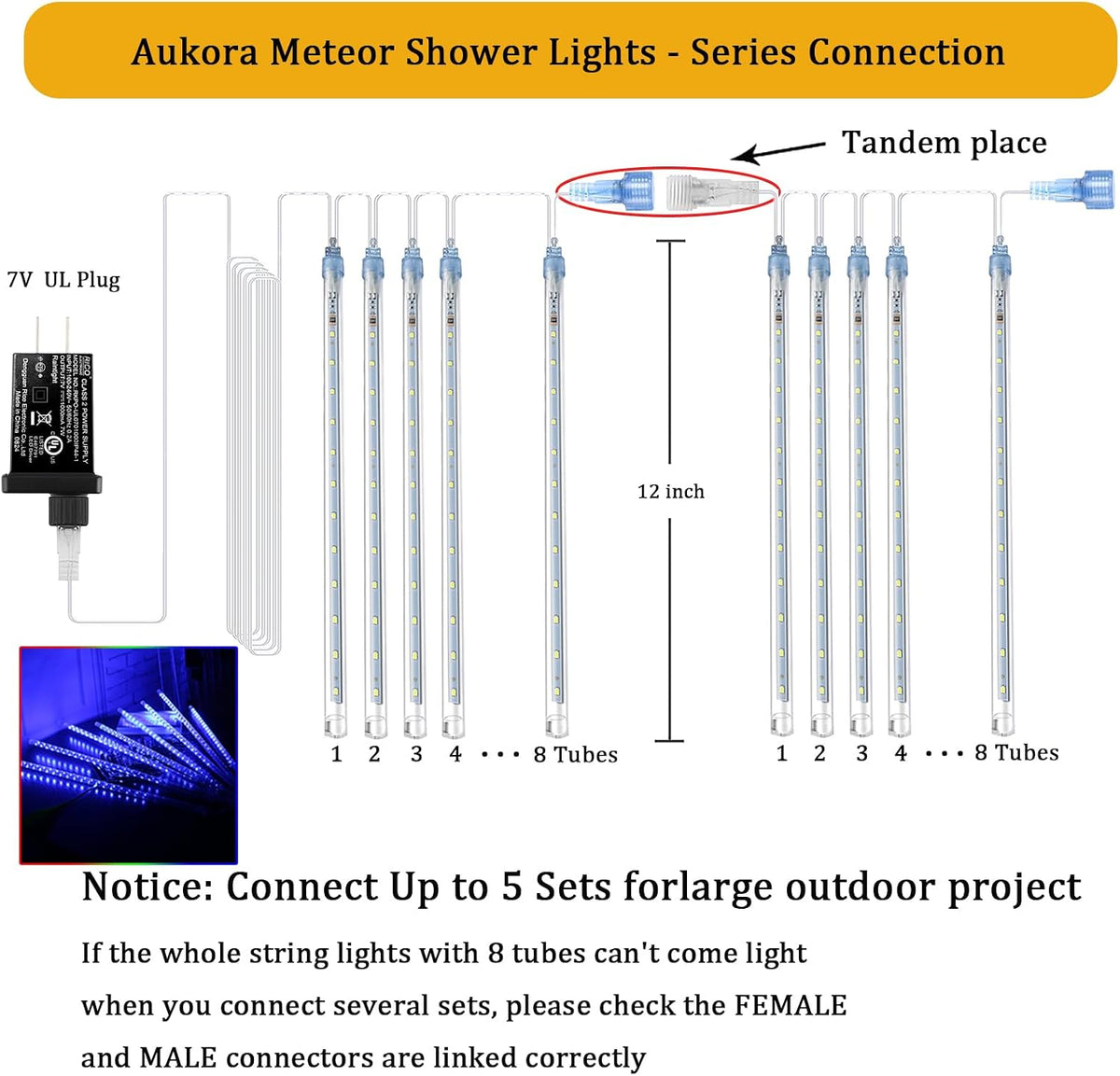 Aukora Blue Meteor Shower Lights