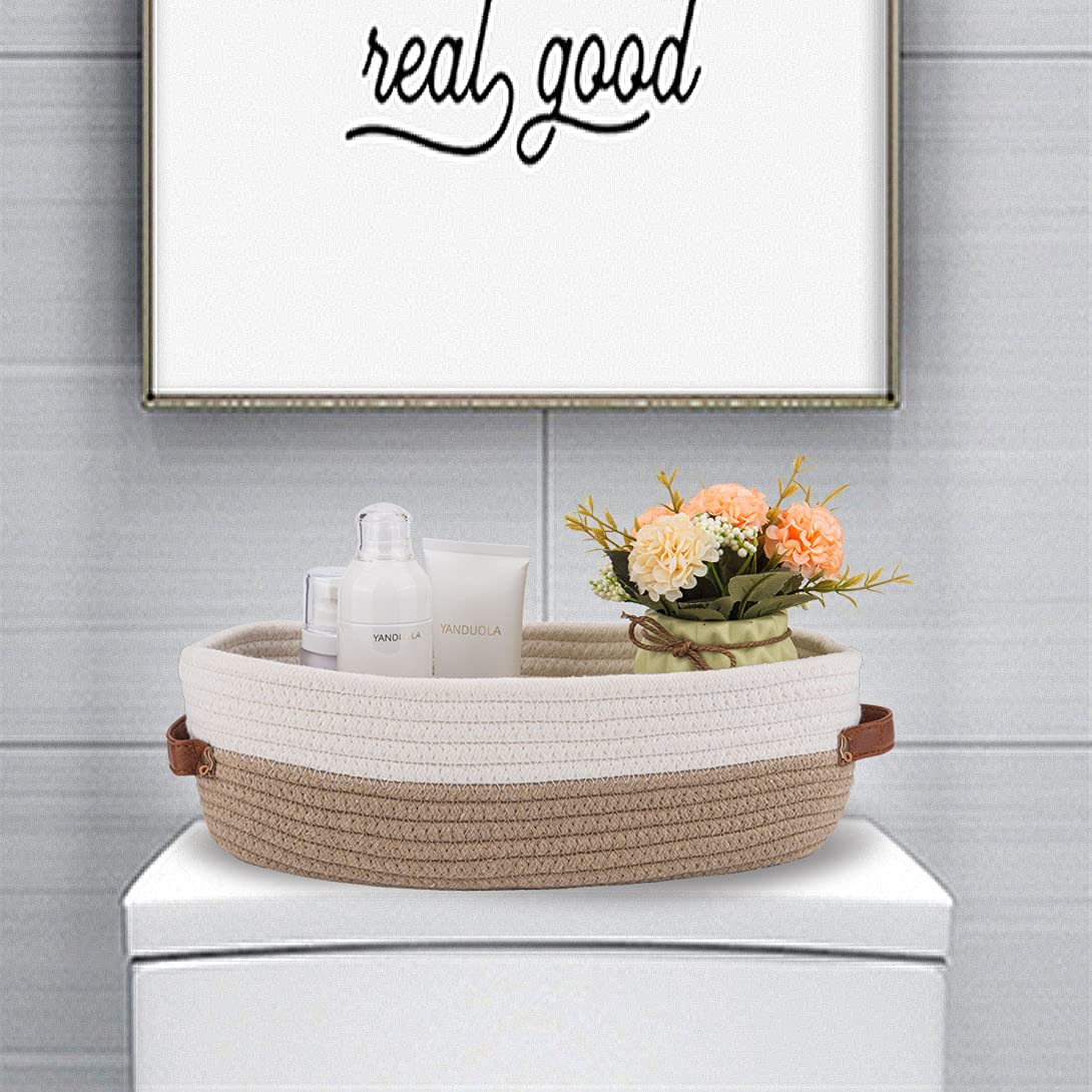 Woven Cotton Rope Toilet Tank Basket, Navy and White