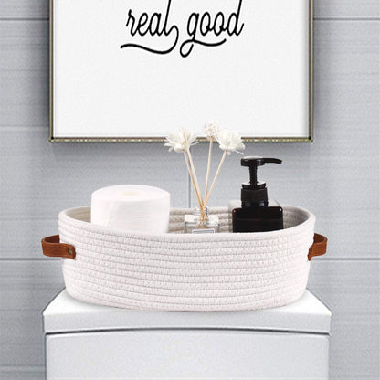 Woven Cotton Rope Toilet Tank Basket, Navy and White