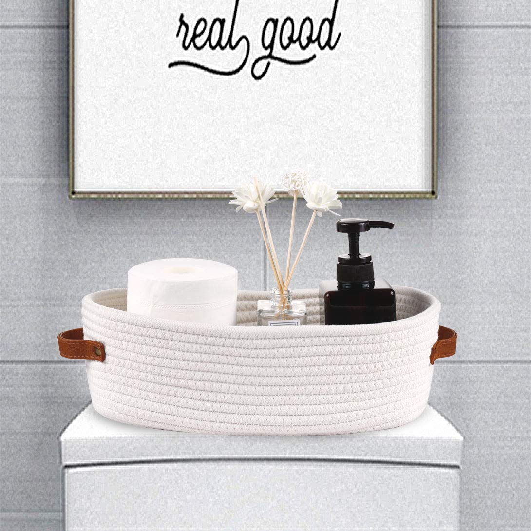 Woven Cotton Rope Toilet Tank Basket, Navy and White