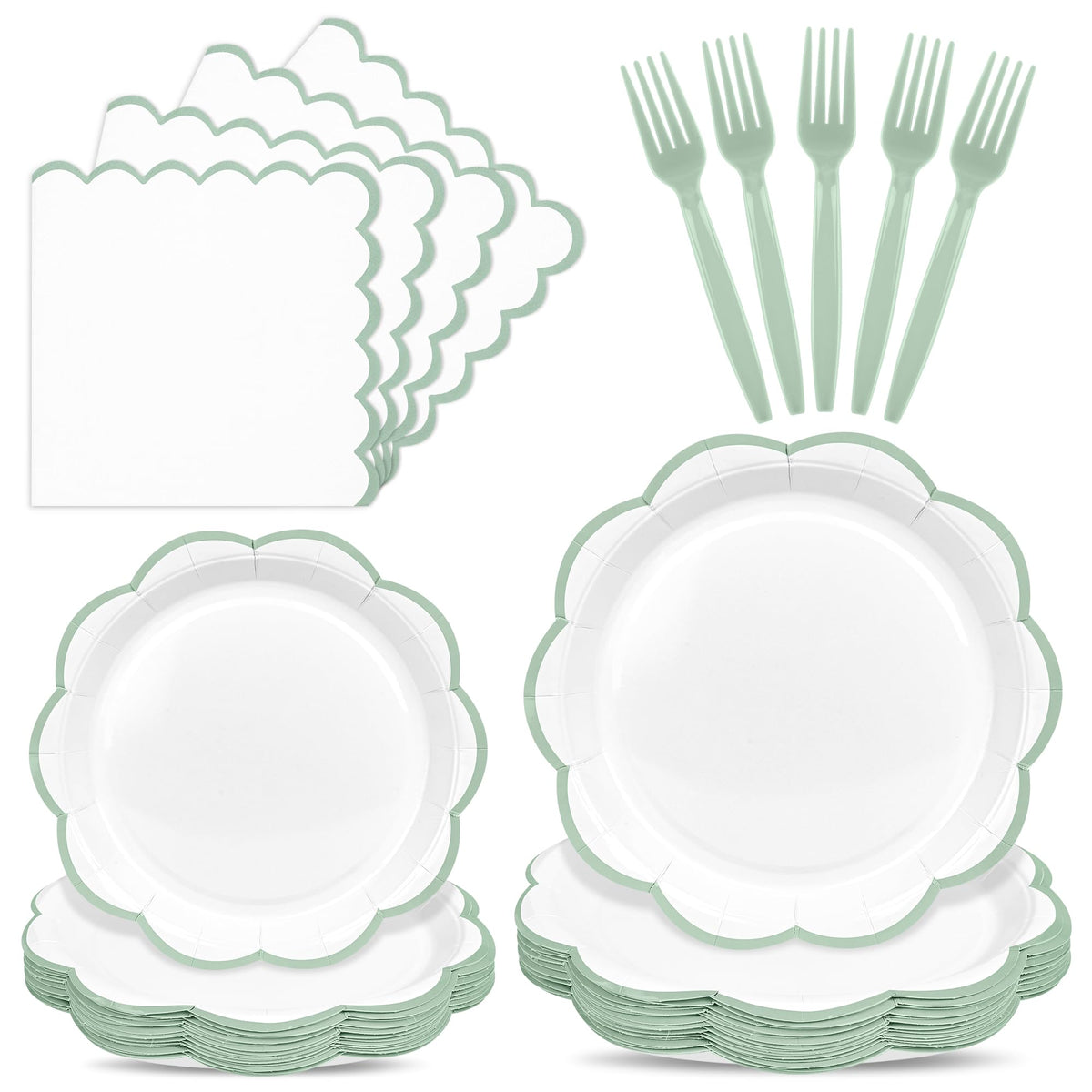 Blue Scalloped Paper Plates and Napkins, Serves 24