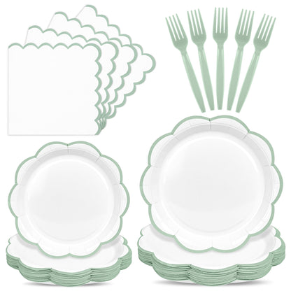 Blue Scalloped Paper Plates and Napkins, Serves 24