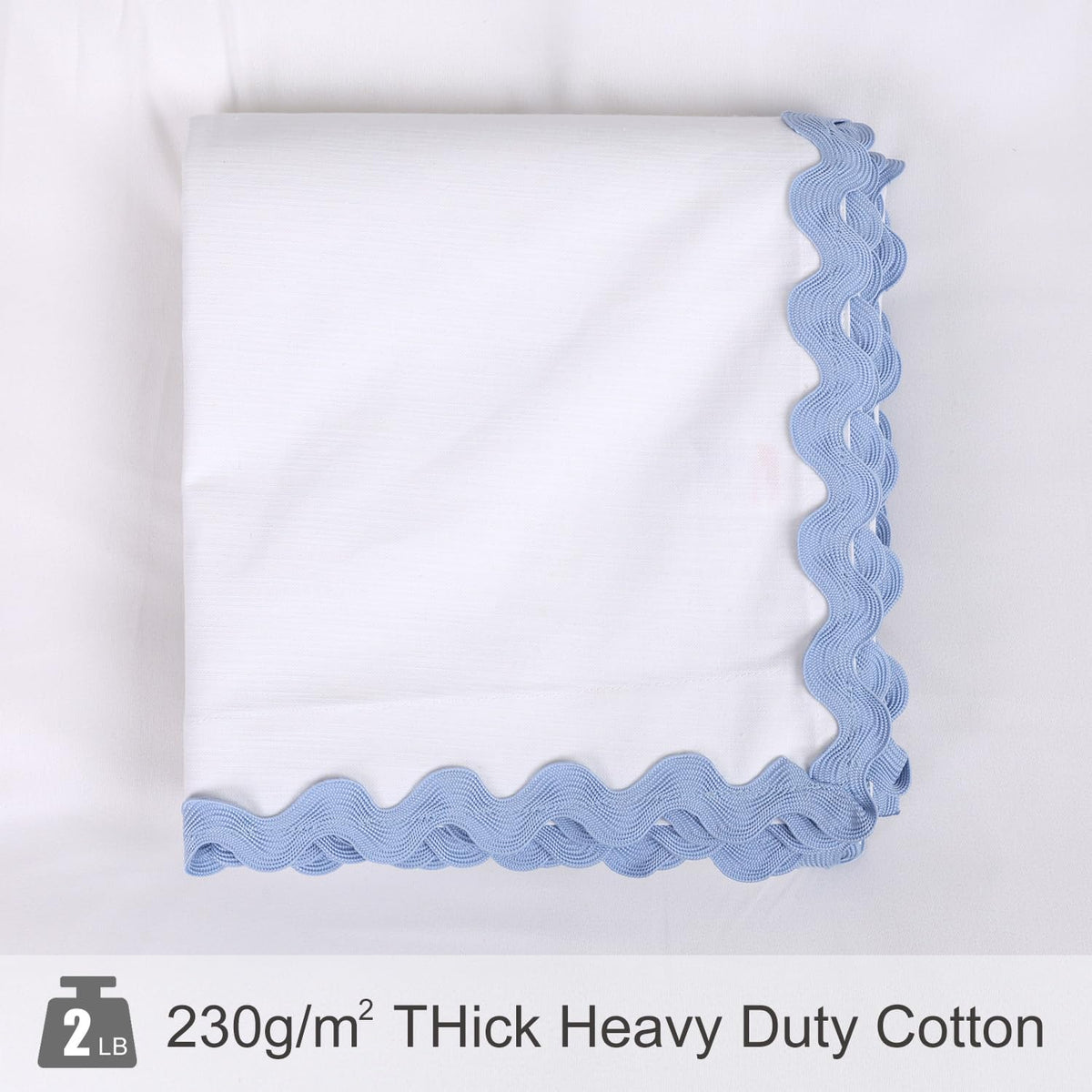 Scalloped Cotton Shower Curtain, White and Blue