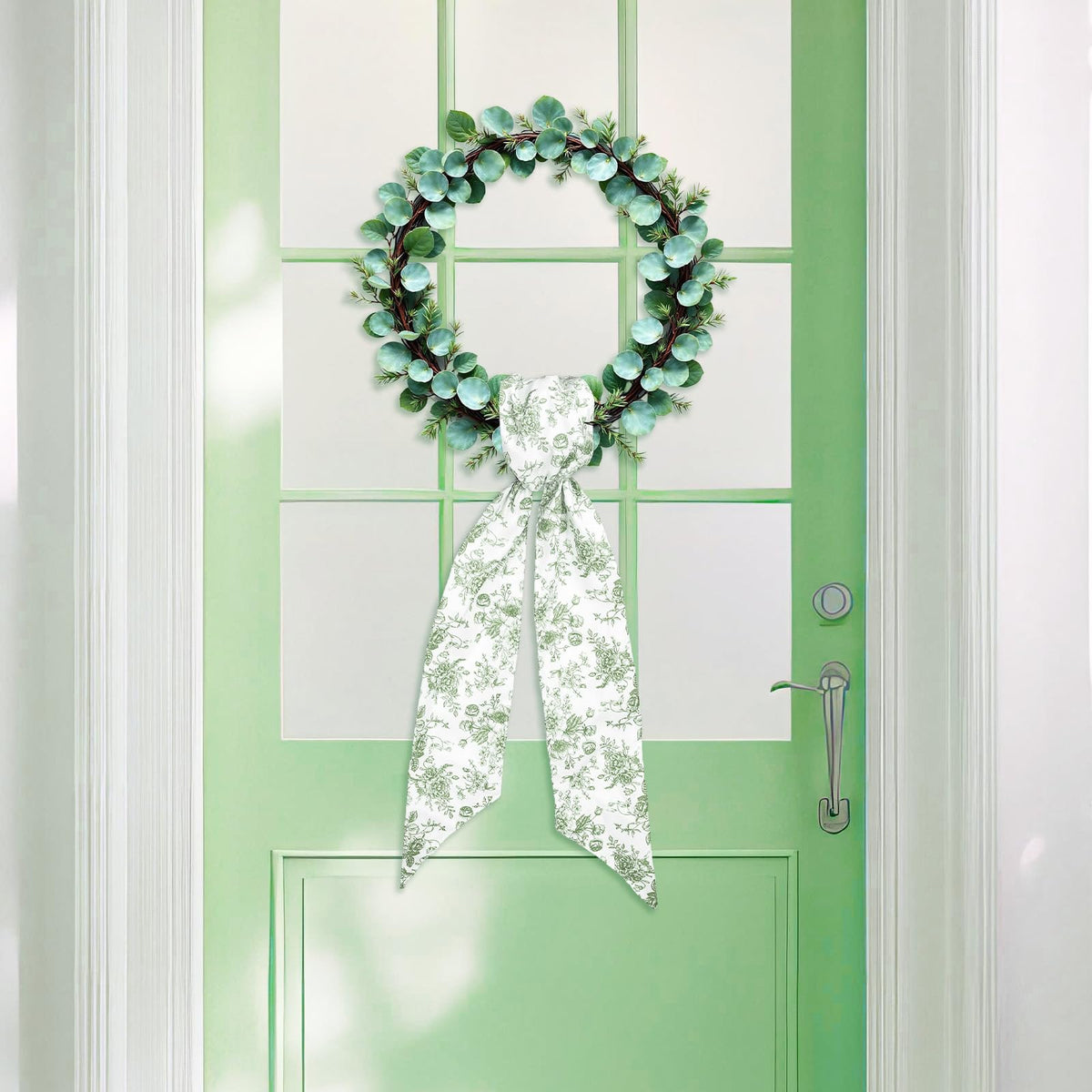 Blue Chinoiserie Floral Wreath Sash, Set of 2