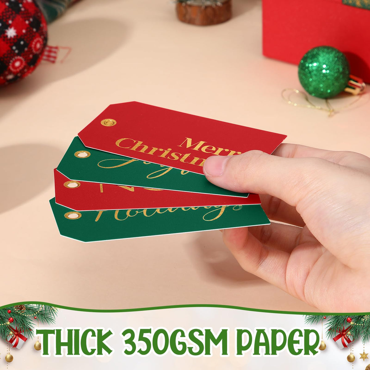 Christmas Gift Tags with Ribbon, 100 Pack, Blue and Silver