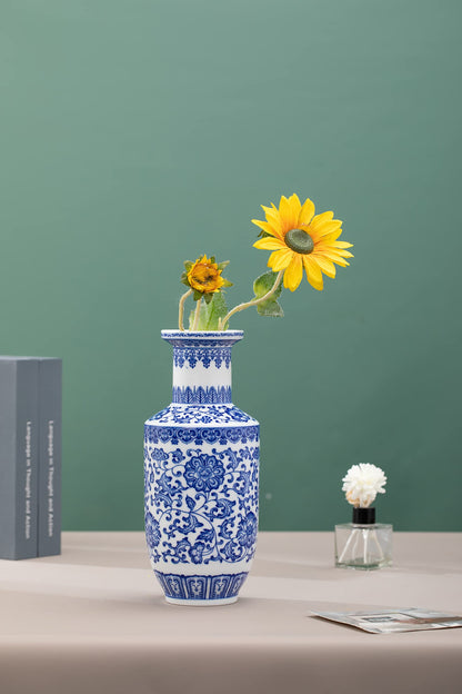 GaLouRo Blue and White Ginger Jar Vase, 9 to 10 Inch