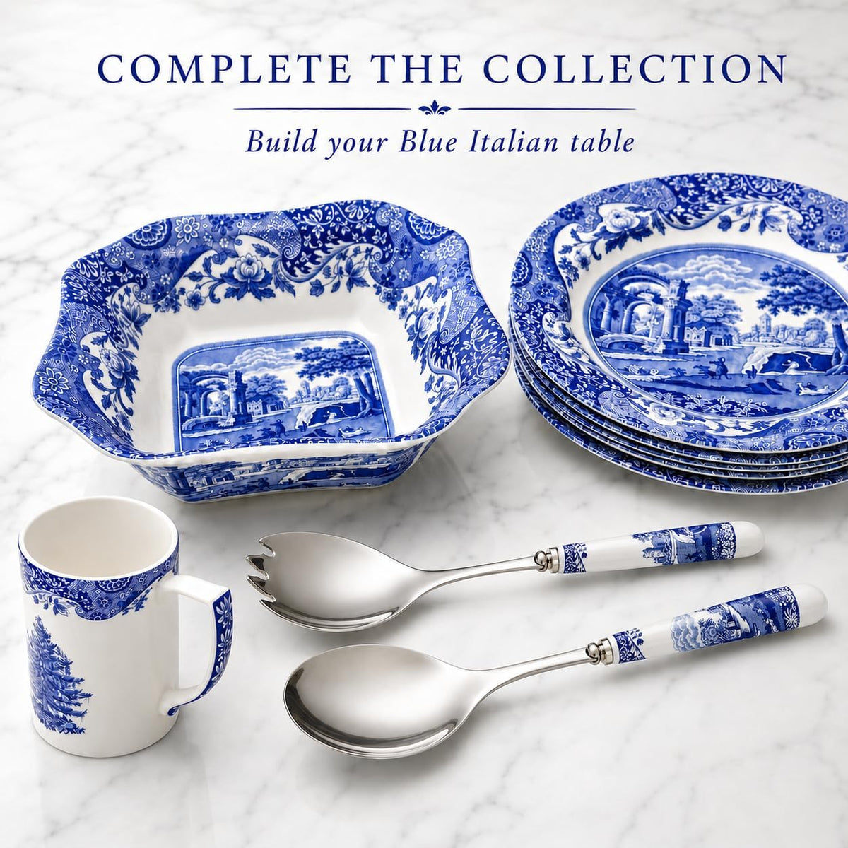 Spode Blue Italian Salad Servers, Set of 2