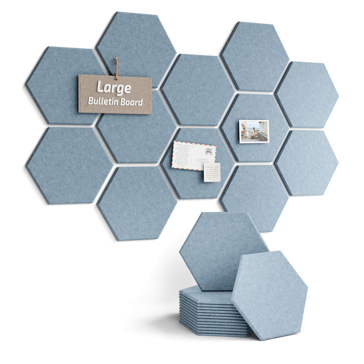 Blue Hexagon Felt Pin Board Tiles, 12 Pack