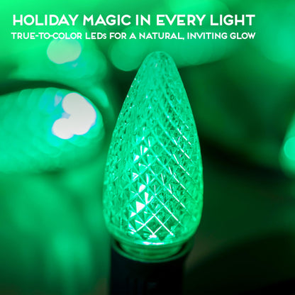 Blue C9 Faceted LED Christmas Bulbs, Set of 25