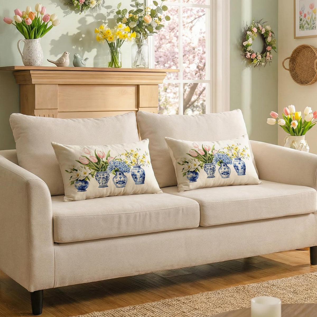 Chinoiserie Vase Lumbar Pillow Cover, 12 x 20 Inch