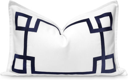 Navy Greek Key Outdoor Lumbar Pillow Cover, 12x20