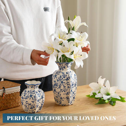 Set of 2 Blue and White Chinoiserie Vases