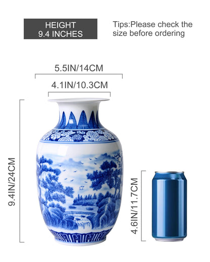Blue and White Chinoiserie Vase, 8 or 9 Inch