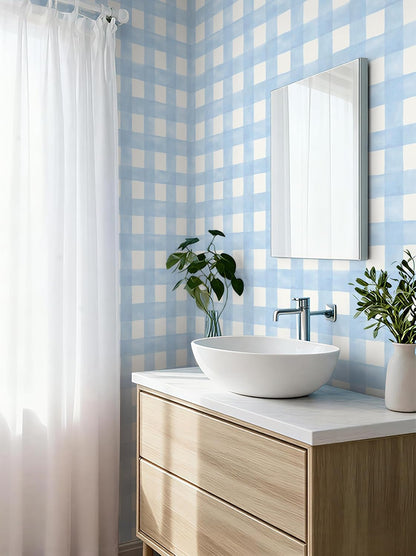 Blue Gingham Peel and Stick Wallpaper