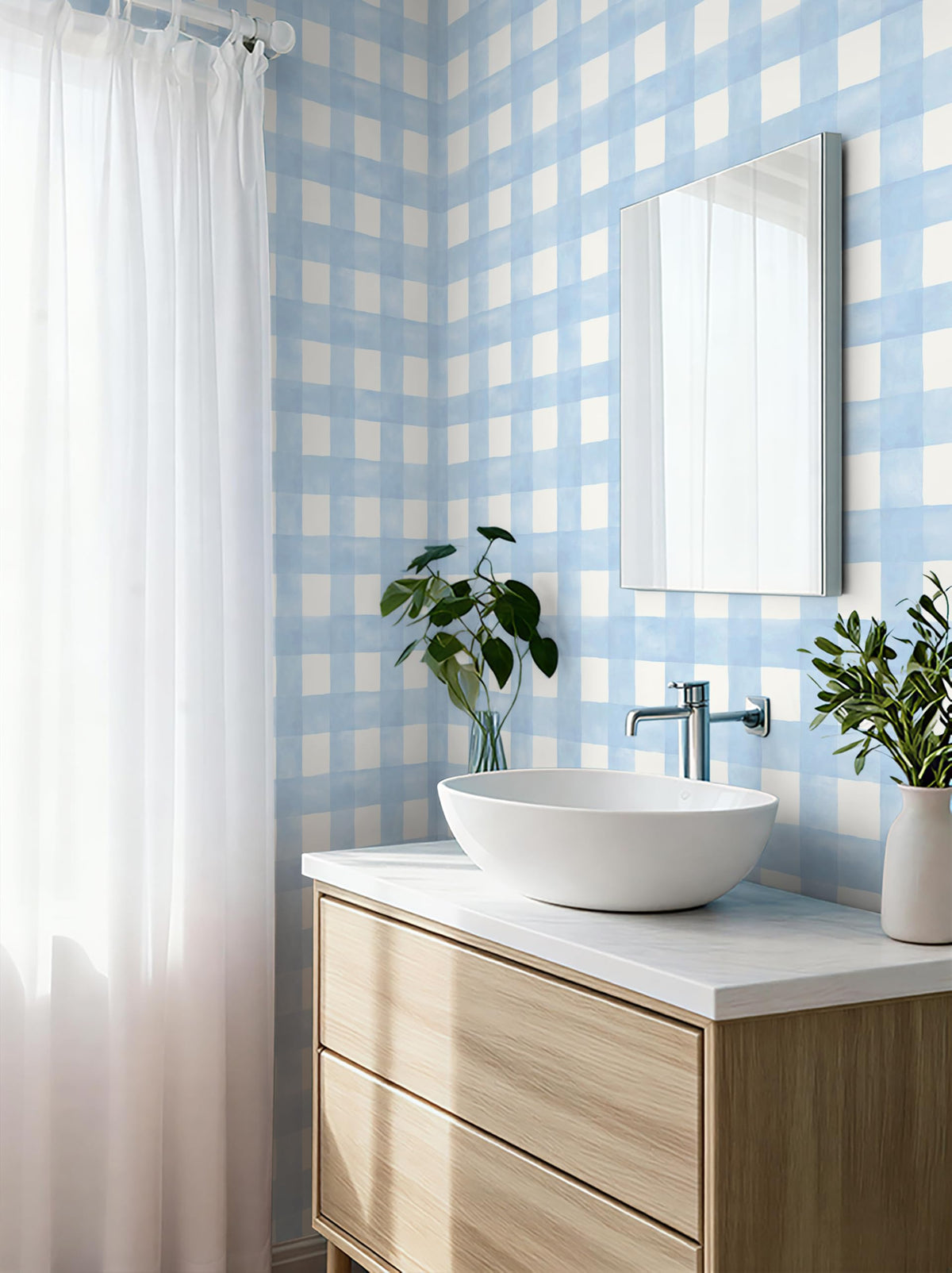 Blue Gingham Peel and Stick Wallpaper