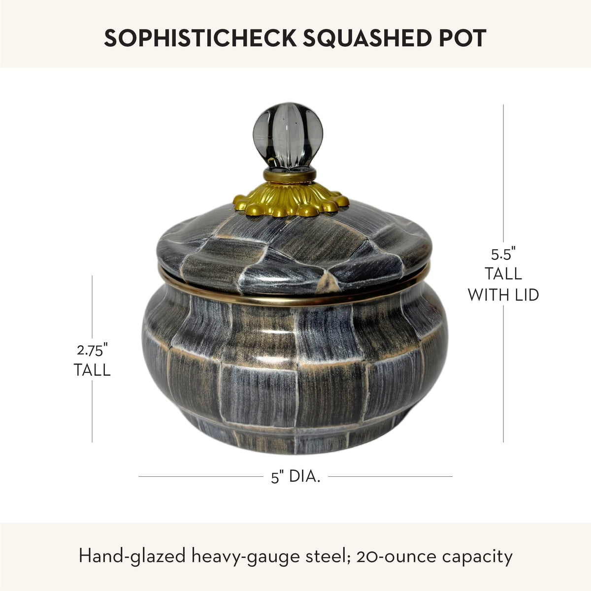MacKenzie-Childs Enamel Squashed Pot, Royal Check
