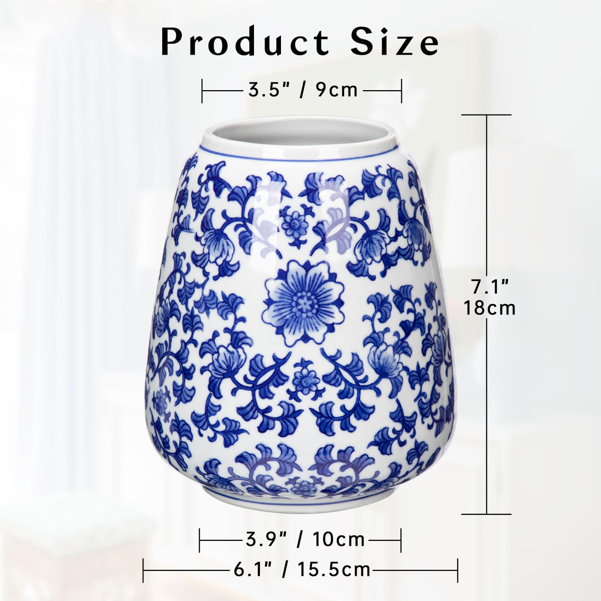 Hollyone Blue and White Chinoiserie Bottle Vase, 7 Inch