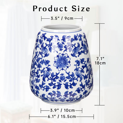 Hollyone Blue and White Chinoiserie Bottle Vase, 7 Inch