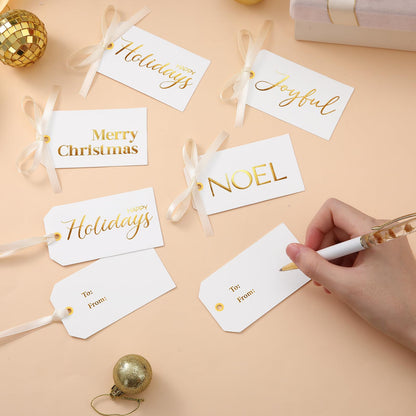 Christmas Gift Tags with Ribbon, 100 Pack, Blue and Silver