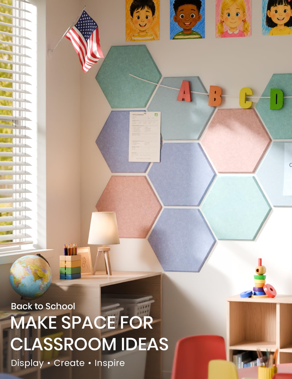 Blue Hexagon Felt Pin Board Tiles, 12 Pack