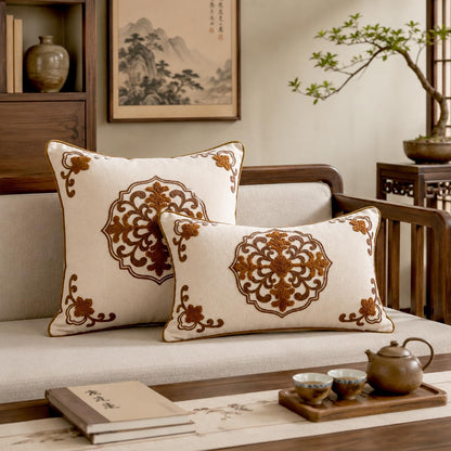 Chinoiserie Floral Chenille Pillow Cover