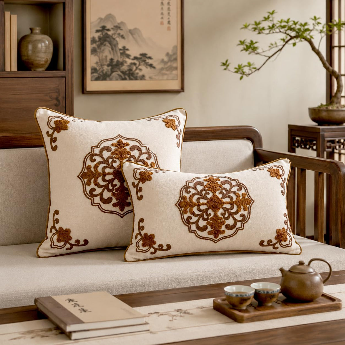 Chinoiserie Floral Chenille Pillow Cover