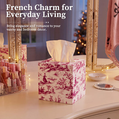 French Toile Tissue Box Cover, 6 Inch