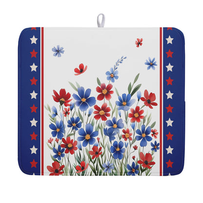 Blue Chinoiserie Floral Dish Drying Mat