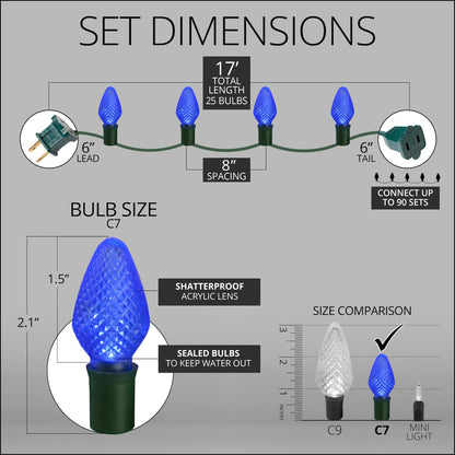 Blue C9 LED Christmas Light Set, 25 Bulbs