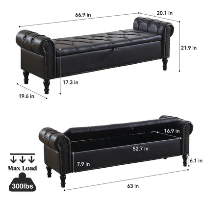 Navy Velvet Tufted Storage Bench