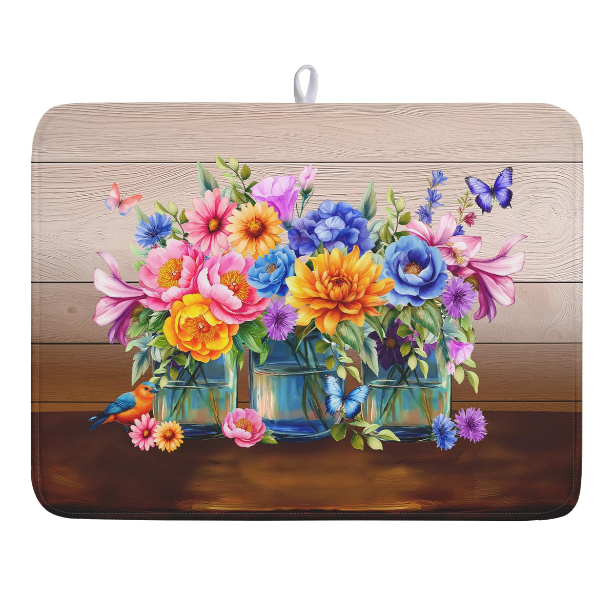 Blue Chinoiserie Floral Dish Drying Mat